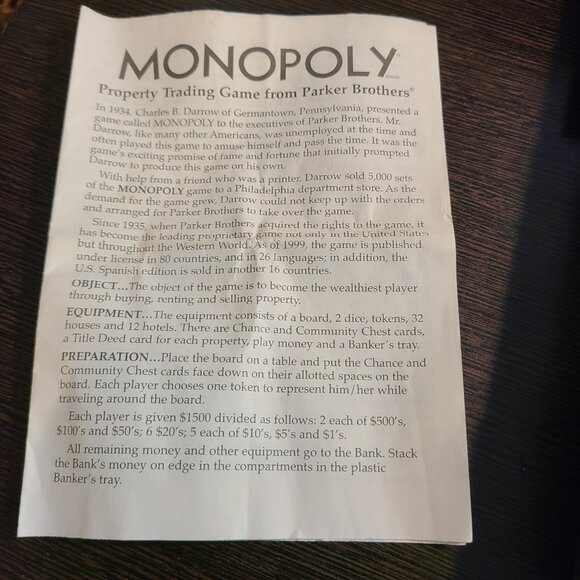 1999 Monopoly Game Lot of 9 Replacement Token Pieces Two Dice & Instruction Book - Picture 7 of 8